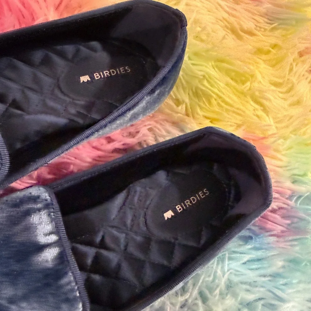 Birdies Starling Loafers Womens 7 Navy Blue Velvet Smoking Slippers‎